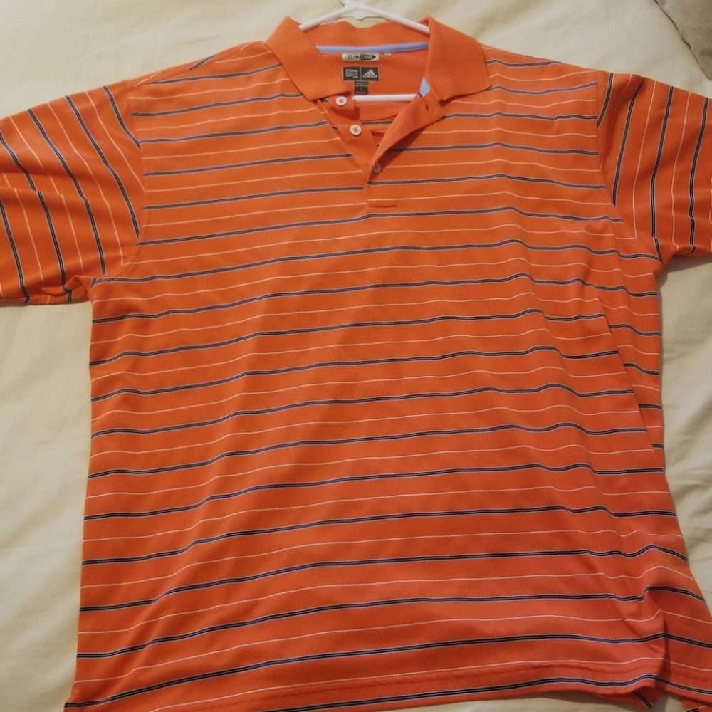 Dark orange pinstripe golf shirt
